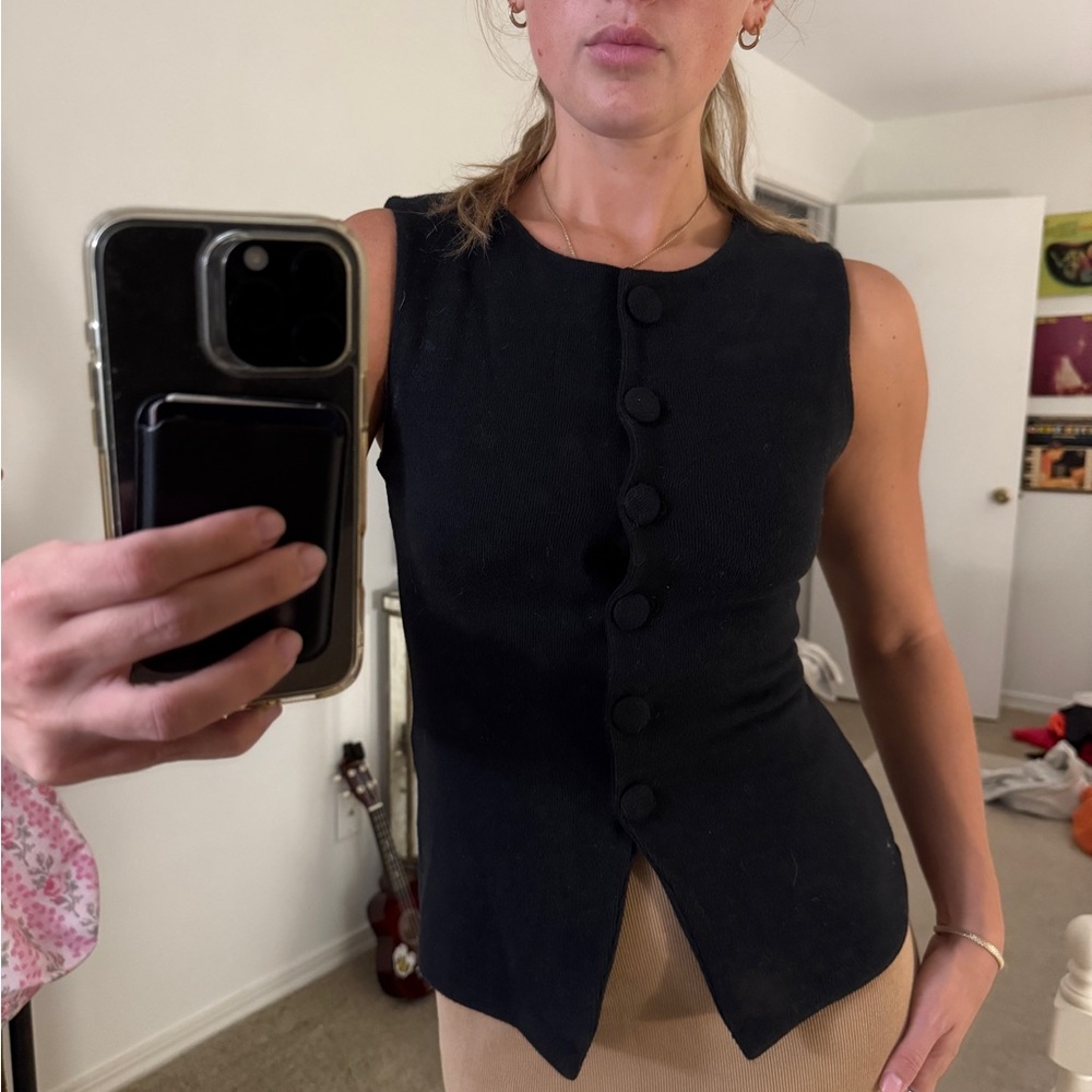 Zara Black Button-Up Vest Top